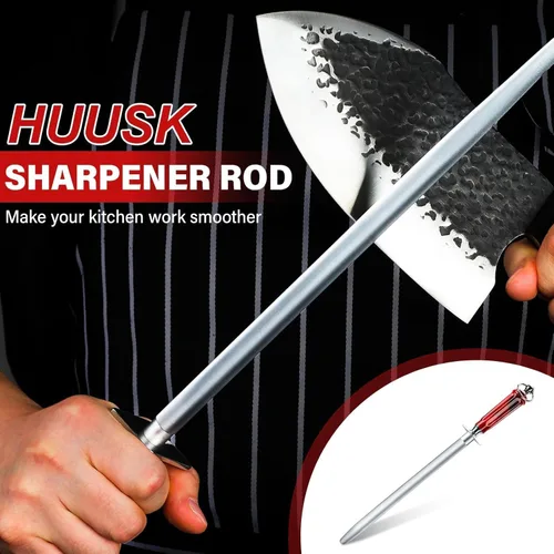 Miniatura 6 de Huusk Afilador de cuchillos de 10 pulgadas, afilador de acero de acero de alto carbono, afiladores de cuchillos de cocina con puntas magnetizadas