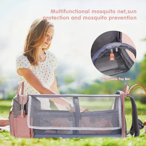 Miniatura 4 de DERJUNSTAR - Mochila para pañales con cambiador para bebés de gran capacidad para niños y niñas, puerto de carga USB, funda para chupetes, sombrilla