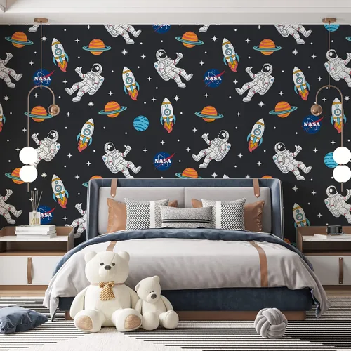 Miniatura 2 de EGD Papel tapiz de astronautas y planetas, papel tapiz de la NASA, decoración de habitación de niños, papel tapiz para diseño de interiores