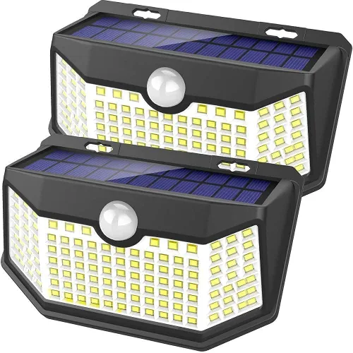Miniatura 12 de HMCITY 120 luces LED solares para exteriores con sensor de movimiento y 3 modos de iluminación, IP65 impermeables, luces solares de pared anchas