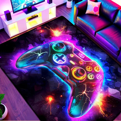Miniatura 15 de Alfombra de área de juegos neón de 3 x 5 pies para habitación de niños, alfombra colorida de control de juegos para decoración de habitación