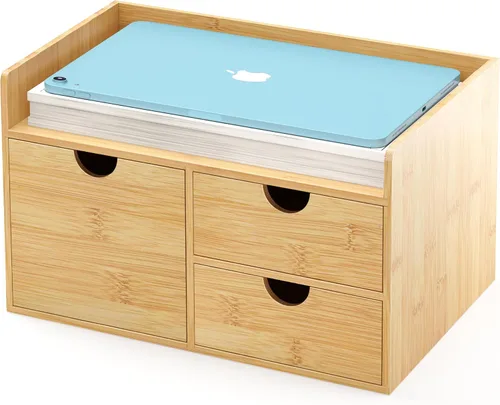 Miniatura 8 de Organizador de cajones de escritorio de bambú, organizador de escritorio grande con cajones, caja de organización de almacenamiento de mesa para 2