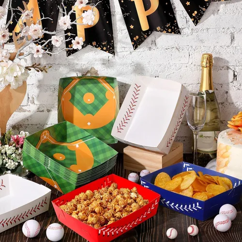 Miniatura 2 de Teling 36 piezas de suministros para fiestas temáticas de béisbol, bandejas grandes de platos de béisbol de 5 libras, bandejas de comida, barco, 4