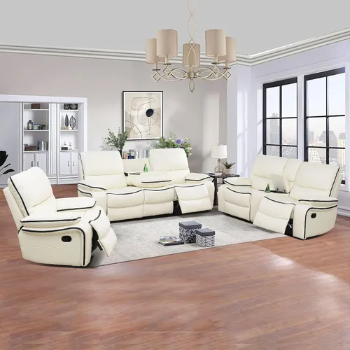 Miniatura 11 de Muebles de sala de estar, sofá reclinable de cuero, sofá reclinable manual con portavasos para casa/dormitorio/oficina/apartamento (negro/1 pieza)