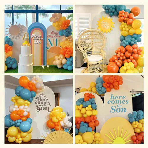 Miniatura 7 de Kit de arco de guirnalda de globos «Here Comes the Sun» de 151 piezas, estilo bohemio, retro, azul pizarra polvorienta, naranja quemado, naranja