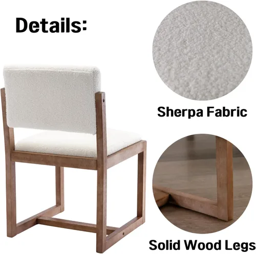 Miniatura 4 de LukeAlon Juego de 6 sillas de comedor vintage de sherpa, sillas laterales de cocina con respaldo abierto de granja con patas de madera maciza, Blanco