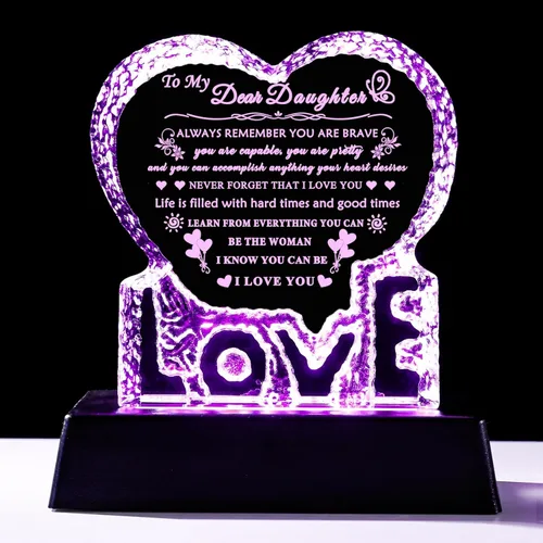 Miniatura 11 de YWHL Regalos para Hija de Mamá Papá Mejores Ideas de Regalos de Cumpleaños y Graduación para Hija Adulta Recuerdo de Cristal con Base de Luz Regalo