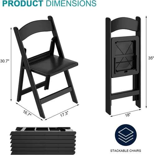 Miniatura 3 de Paquete de 4 sillas plegables de resina, sillas plegables de capacidad de peso de 650 libras con asientos acolchados, silla plegable ligera
