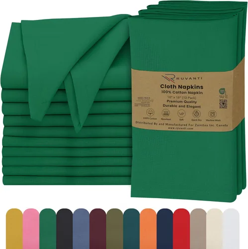 Miniatura 56 de Ruvanti - Servilletas de tela, paquete de 6, 45x45 centímetros, 100% algodón, lavables, suaves y absorbentes, perfectas para bodas, cenas de Belleza