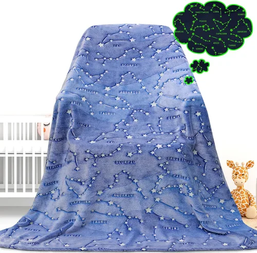 Miniatura 14 de Gdindff Bonita manta infantil que brilla en la oscuridad con diseño de dinosaurio para niños, de franela que brilla en la cama, sofá, sofá, manta