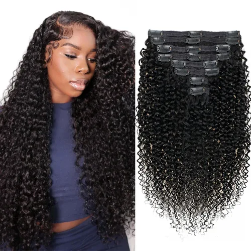 Miniatura 9 de Extensiones de cabello con clip de 12 pulgadas, rizado birmano, negro natural, extensiones de cabello con clip rizado birmano, cabello humano real