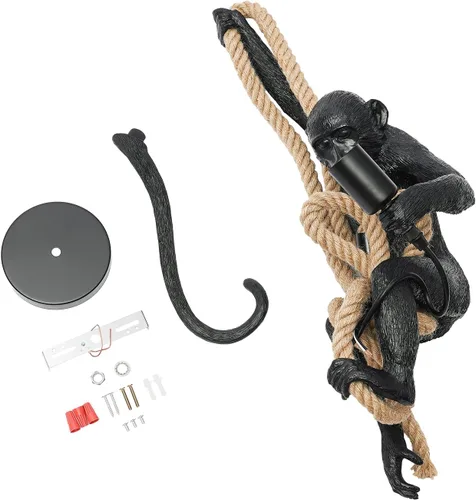 Miniatura 2 de TFCFL Vintage Monkey Pendant Light Chandelier Resin Hemp Rope Industrial Edison Ceiling Pendant Lamp Fixture, E26 Hanging Lamp Fixture for Indoor