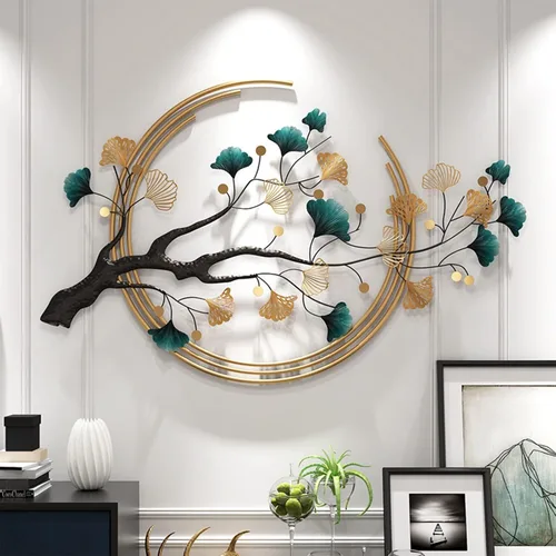 Umbifa Decoración de pared de metal grande de 52.7 x 32.7 pulgadas, escultura de pared 3D de hoja de ginkgo, decoración artística de pared de metal