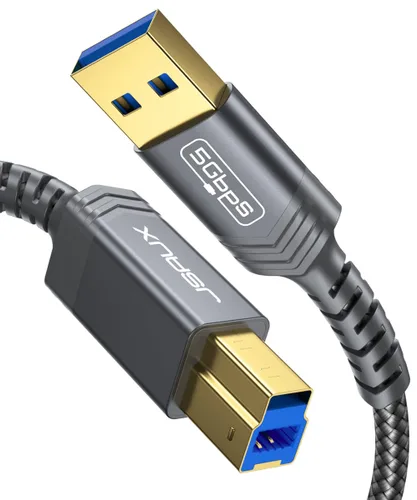 Miniatura 8 de Cable USB B 3.0, JSAUX USB A macho a B 3.0 macho (2M/6.6ft) Cable USB 3.0 tipo B de alimentación trenzado de nylon Compatible con estación de Negro