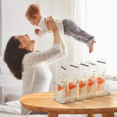 Miniatura 5 de Hudgan 4 Piezas Contenedores de Almacenamiento de Leche Materna para Refrigerador, Contenedores Organizadores Transparentes para Bolsas de Leche