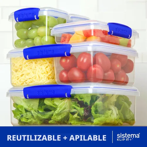 Miniatura 3 de Sistema KLIP IT Recipiente para almacenar alimentos, 5 L, hermético y apilable, sin BPA, transparente con sujetadores azules