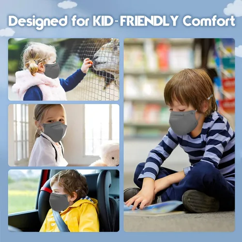 Miniatura 7 de WWDOLL Mascarillas KN95 para niños, paquete de 25 unidades, mascarillas KN95 transpirables de 5 capas para niños, color gris