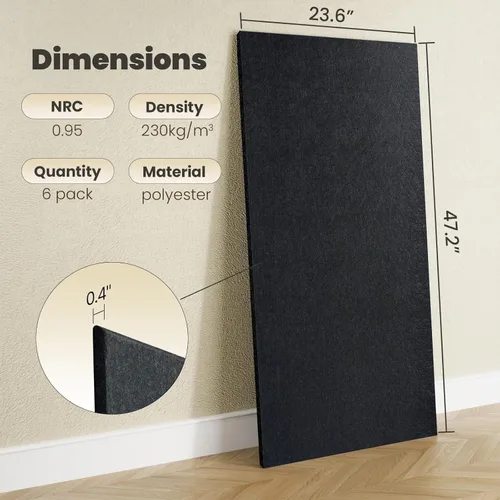 Miniatura 2 de Paquete de 6 paneles acústicos, 47.2 x 23.6 x 0.4 pulgadas, paneles de pared autoadhesivos insonorizados para oficina, estudio en casa, sala de Negro