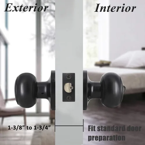 Miniatura 2 de Probrico Perillas de puerta exterior con cerradura con cerradura de bola plana para puerta de entrada en color negro, llave interior, herrajes