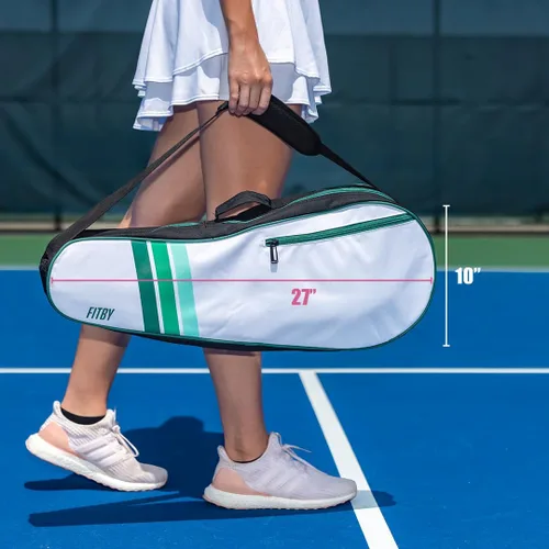 Miniatura 6 de Bolsa de tenis para hombres y mujeres, bolsa de raqueta ligera y duradera con correa ajustable para el hombro y bolsillos laterales, se adapta a