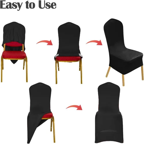 Miniatura 6 de Vencede 50 fundas para sillas de elastano elástico negro, fundas para sillas para bodas, protectores universales para sillas para fiestas