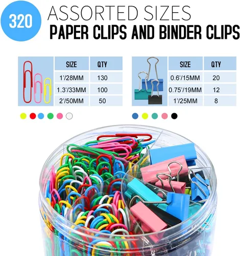Miniatura 2 de Juego de clips de papel para carpeta, clips grandes, medianos y pequeños, 320 clips de papel de colores y clips para carpeta, varios tamaños