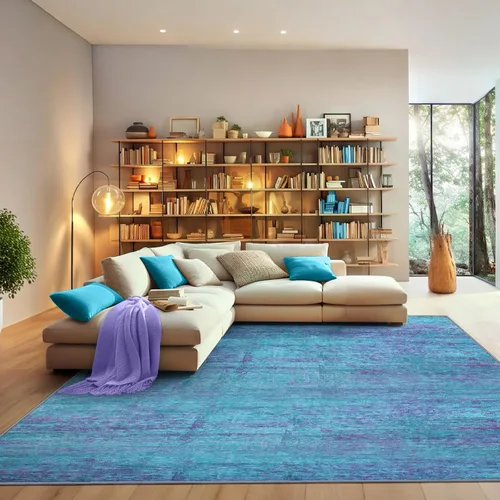 Miniatura 34 de Alfombra abstracta de 3 x 5 para sala de estar, dormitorio, entrada, color azul