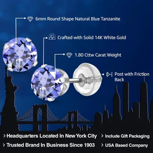 Miniatura 134 de Gem Stone King Aretes solitarios con piedra natal de oro de 14 quilates Redondos de 0.236 in Aretes de oro para mujeres y hombres