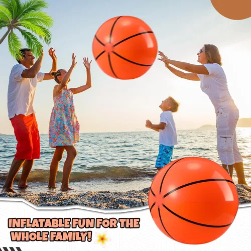 Miniatura 4 de Paquete de 2 pelotas de baloncesto inflables de 20 pulgadas, pelota de playa de baloncesto grande para piscina, pelota deportiva que rebota