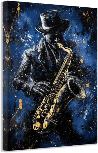 Miniatura 7 de SWQYLB Arte de pared de música negra, arte abstracto de jazz, pintura afroamericana, lienzo, instrumentos musicales, imágenes, aula, música, Negro