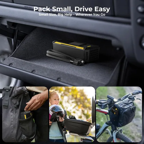 Miniatura 8 de Inflador de neumáticos, compresor de aire portátil, inflador de neumáticos portátil de 150 PSI para automóvil con indicador digital, bomba de aire