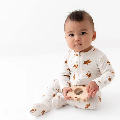 Miniatura 4 de Pijama suave de viscosa de bambú para bebé, cierre de cremallera, 0-24 meses