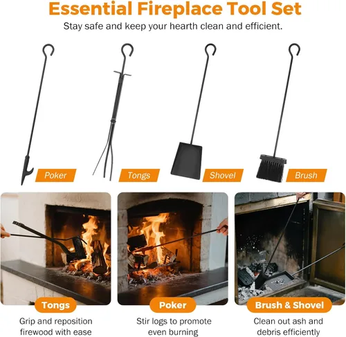 Miniatura 3 de BEAMNOVA - Pantalla para chimenea de 50.2 x 34.3 pulgadas, color negro, con puertas y herramientas, protector contra chispas de 3 paneles, plegable