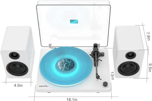 Miniatura 6 de Reproductor de discos de vinilo con iluminación ambiental LED, tocadiscos compatible con BT con altavoces incorporados y preamplificador de fono