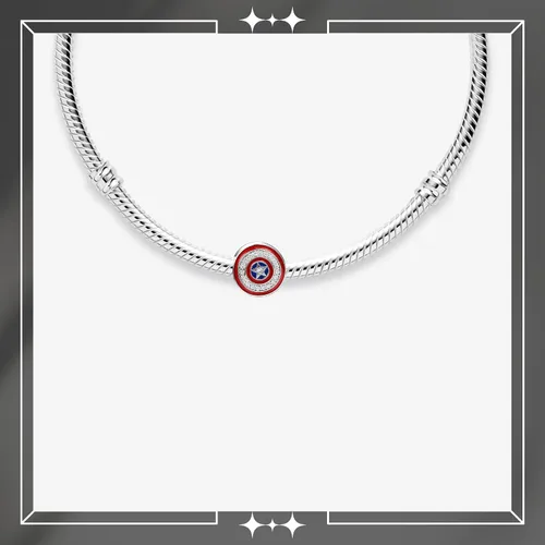 Miniatura 4 de Dije divertido de diseño del Capitán América para pulsera, Plata esterlina, Circonita Cúbica