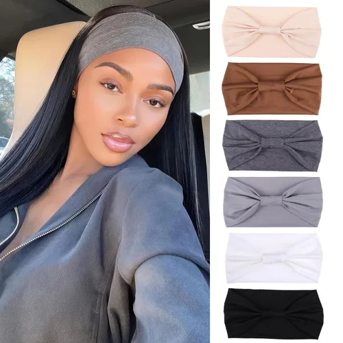 Miniatura 20 de Xtrend Paquete de 4 bandas anchas para el cabello para mujer, bandanas negras de moda, estilo bohemio, bandas gruesas para el cabello, grandes