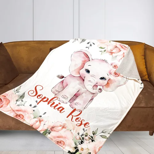 Miniatura 4 de NAZENTI Manta de bebé de elefante personalizada, manta de bebé niña personalizada con nombre y floral, regalo para niñas y niños, recién nacidos