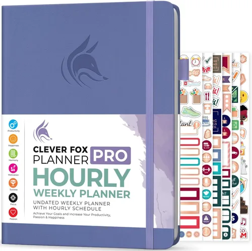 Clever Fox Agenda PRO - Agenda semanal y mensual sin fecha con ranuras de tiempo, libro de citas y organizador diario, A4 (lavanda)