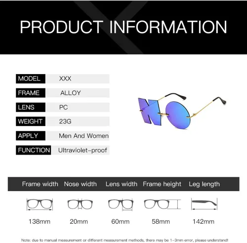 Miniatura 4 de ENTHYI Gafas de sol irregulares sin montura del diseño de la letra NO del partido para los hombreslas mujeres UV400 Streetwear Eyewears