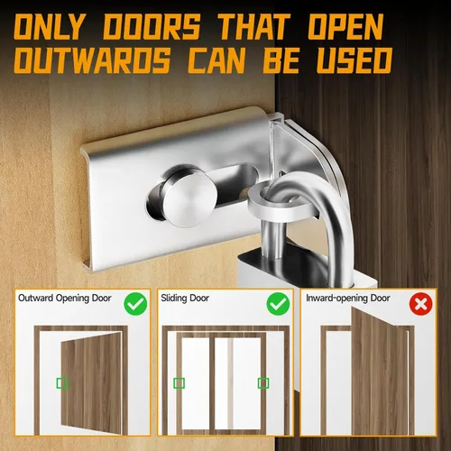 Miniatura 7 de Cerradura de puerta corredera, cerradura de cerrojo de puerta de 90 grados, candado de seguridad de ángulo recto de acero inoxidable con tornillos