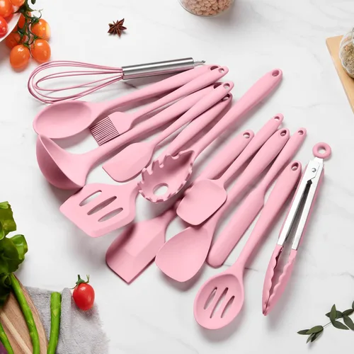 Miniatura 2 de LIANYU Juego de 14 utensilios de cocina, juego de utensilios de cocina de silicona con espátulas y soporte, herramientas de cocina resistentes al