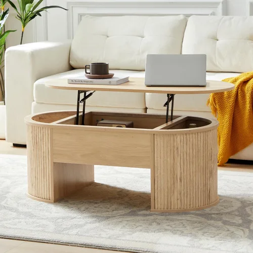 Miniatura 10 de Mesa de Centro Pequeña con Tapa Elevable, Mesa de Centro Rectangular de Madera con Tapa Elevable y Compartimento de Almacenamiento Oculto, Mesas