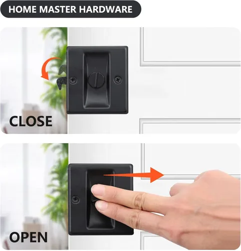 Miniatura 4 de HOME MASTER HARDWARE Cerradura de puerta de bolsillo de privacidad para reemplazar las cerraduras de puerta corredizas dañadas o viejas, latón Negro