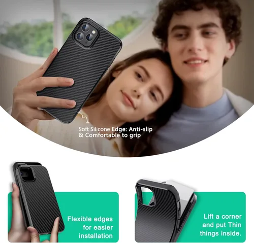 Miniatura 6 de ONES Funda delgada para iPhone 11 Pro Max, cubierta ultra delgada con patrón de fibra de carbono, funda protectora a prueba de golpes con diseño