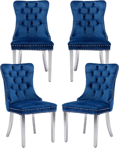 Miniatura 11 de Juego de 2 sillas de comedor, sillas de comedor tapizadas con tirador de anillo trasero, ribete de cabeza de clavo y patas de acero inoxidable Gris
