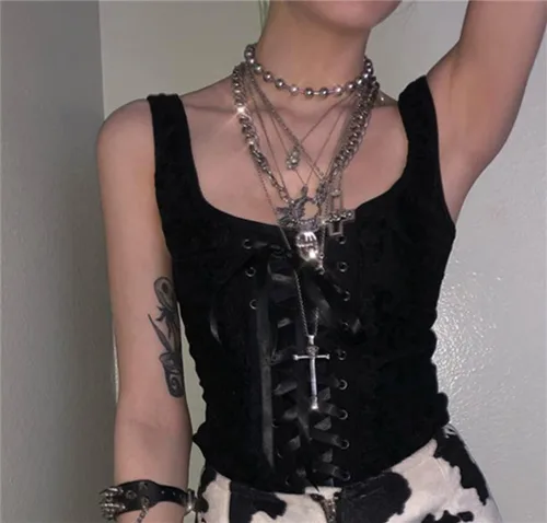 Miniatura 24 de Camisetas sin mangas góticas para mujer, camisola gótica Y2k