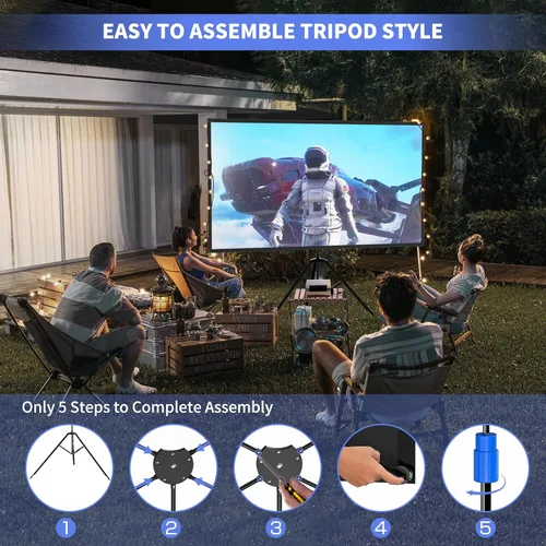 Miniatura 3 de WASJOYE Pantalla Proiector de 80 pulgadas con soporte, pantalla de proiector portátil HD 16:9 4K, pantalla de proyector interior de 1.2 ganancia