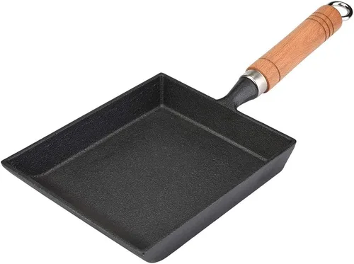 Miniatura 6 de Vikye Tamagoyaki - Sartén japonesa para tortilla/huevos, mini sartén de hierro para tortilla, sartén con mango de madera Tamagoyaki, funciona