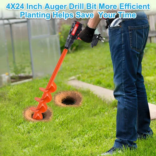 Miniatura 8 de Dolibest Broca de taladro de 4 x 24 pulgadas para plantar, taladro de jardín de acero para excavadora de agujeros de poste, herramienta de maceta
