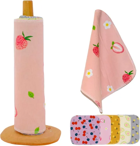 Toallas de papel reutilizables lavables – Toallas de papel sin papel con rollo de cartón, paquete de 25 toallas de cocina de tela, superabsorbentes